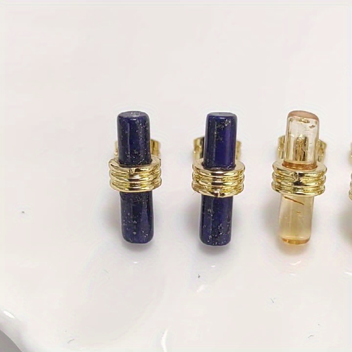 Women's 18K Plated Lapis Lazuli, Citrine & Obsidian Stud Earrings